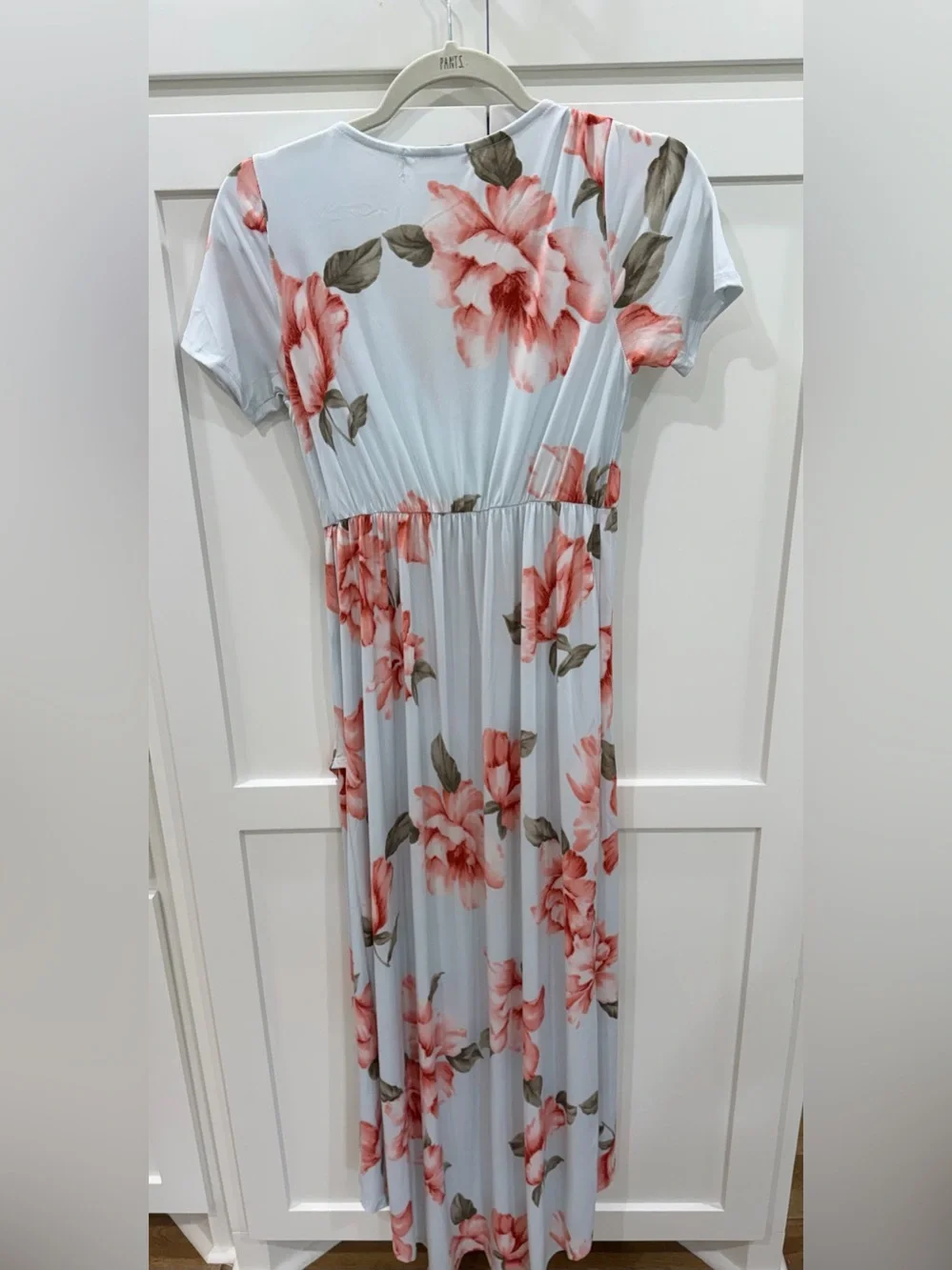 Saved by the dress - Floral Wrap Maxi Dress - Light Blue with Pink Blooms